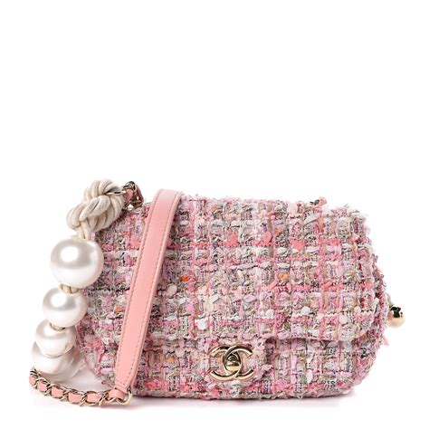 chanel pink tweed bag with pearls|CHANEL Tweed Mini Pearl Handle Flap Pink Beige Orange.